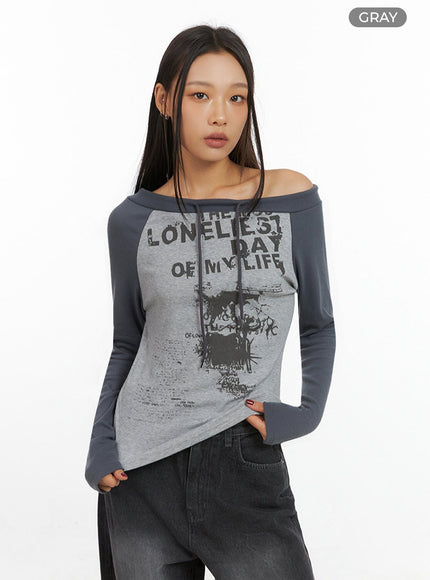 one-shoulder-raglan-long-sleeve-is427 / Gray