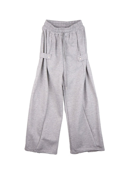 Cozy Pintuck Buttoned Wide-Leg Sweatpants IJ510