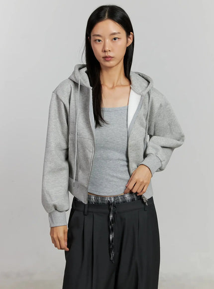 cropped-fleece-zip-up-hoodie-ij502 / Gray