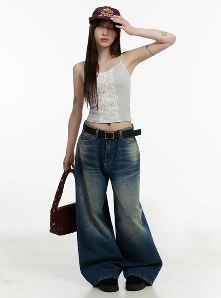 lace-trim-ribbed-cami-top-id525 / Gray