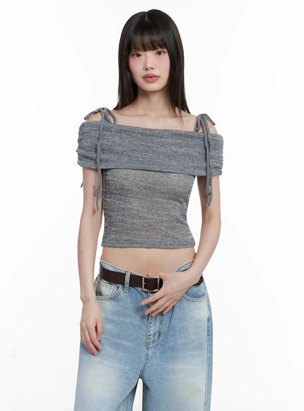 textured-off-shoulder-knit-top-il531 / Gray