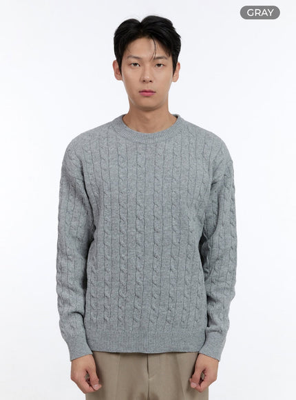 mens-cable-knit-round-neck-sweater-ig428 / Gray