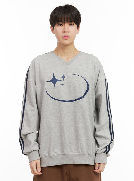 mens-oversized-star-graphic-sweatshirt-ij517 / Gray