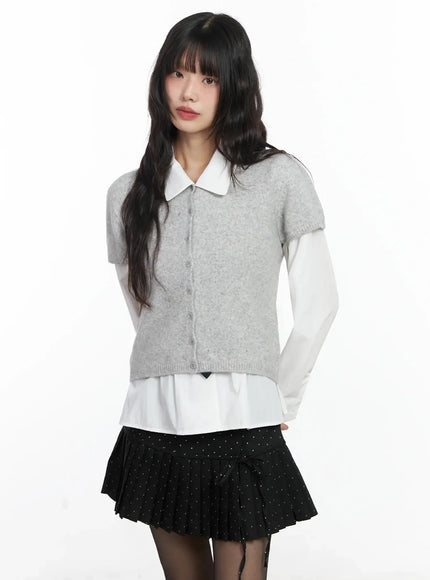 short-sleeve-knit-top-if505 / Gray