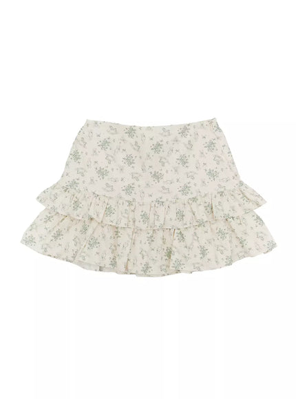 floral-layered-mini-skirt-im509 / Green
