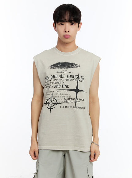 men-s-record-graphic-sleeveless-t-shirt-iy530 / Light beige