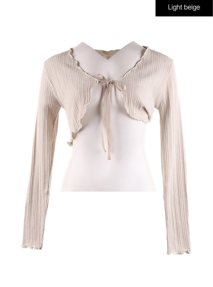 bowknot-drawstring-bolero-top-if408 / Light beige