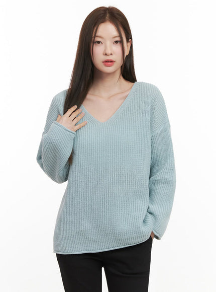 relaxed-fit-v-neck-sweater-if505 / Light blue