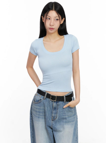 basic-ribbed-cropped-tee-ig508 / Light blue