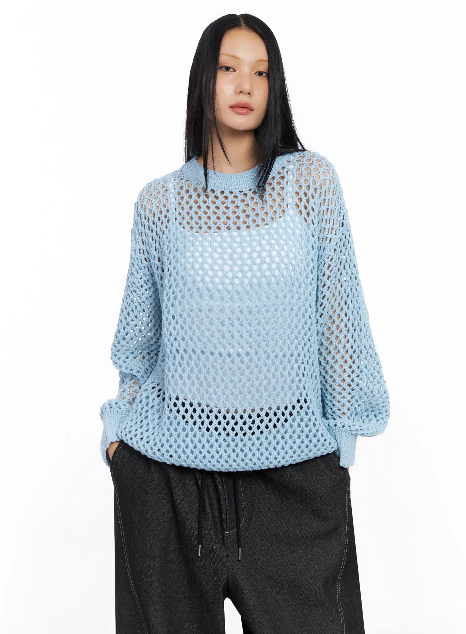mesh-knit-sweater-co516 / Light blue