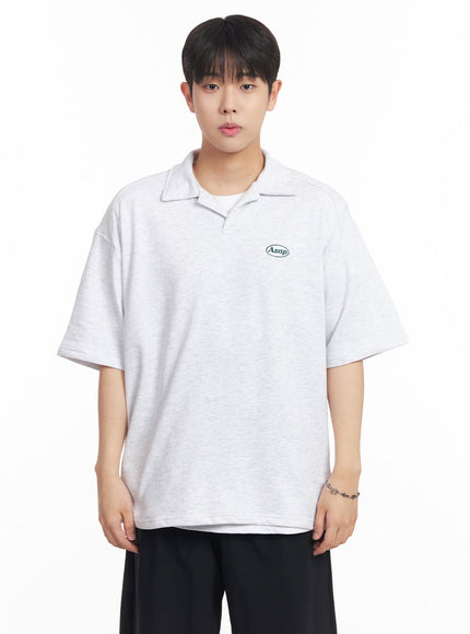 mens-embroidered-oversize-polo-shirt-ia525 / Light gray