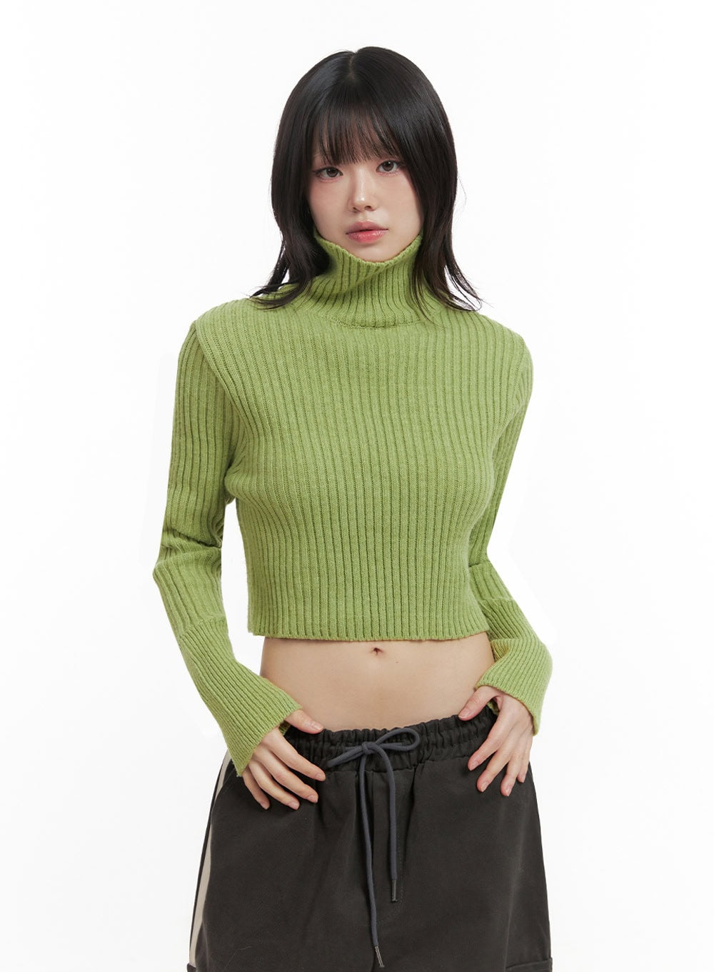 ribbed-knit-cropped-sweater-in427 / Light green