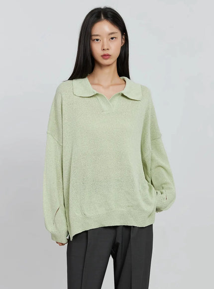 oversized-collar-knit-top-in507 / Light green