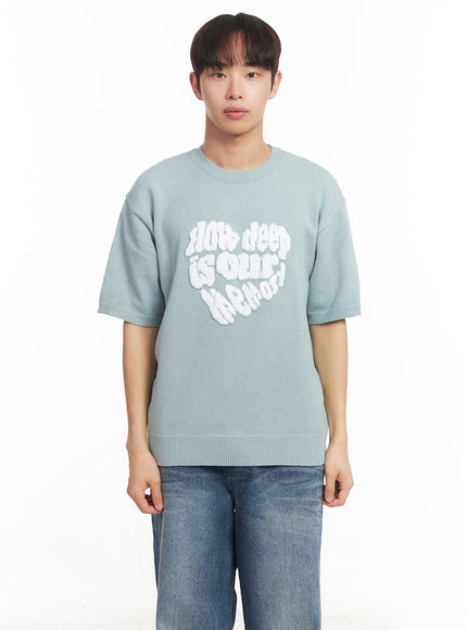mens-heart-graphic-short-sleeve-sweater-ia521 / Mint