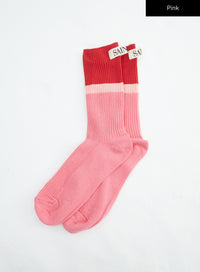 color-block-ribbed-knit-socks-in316 / Pink