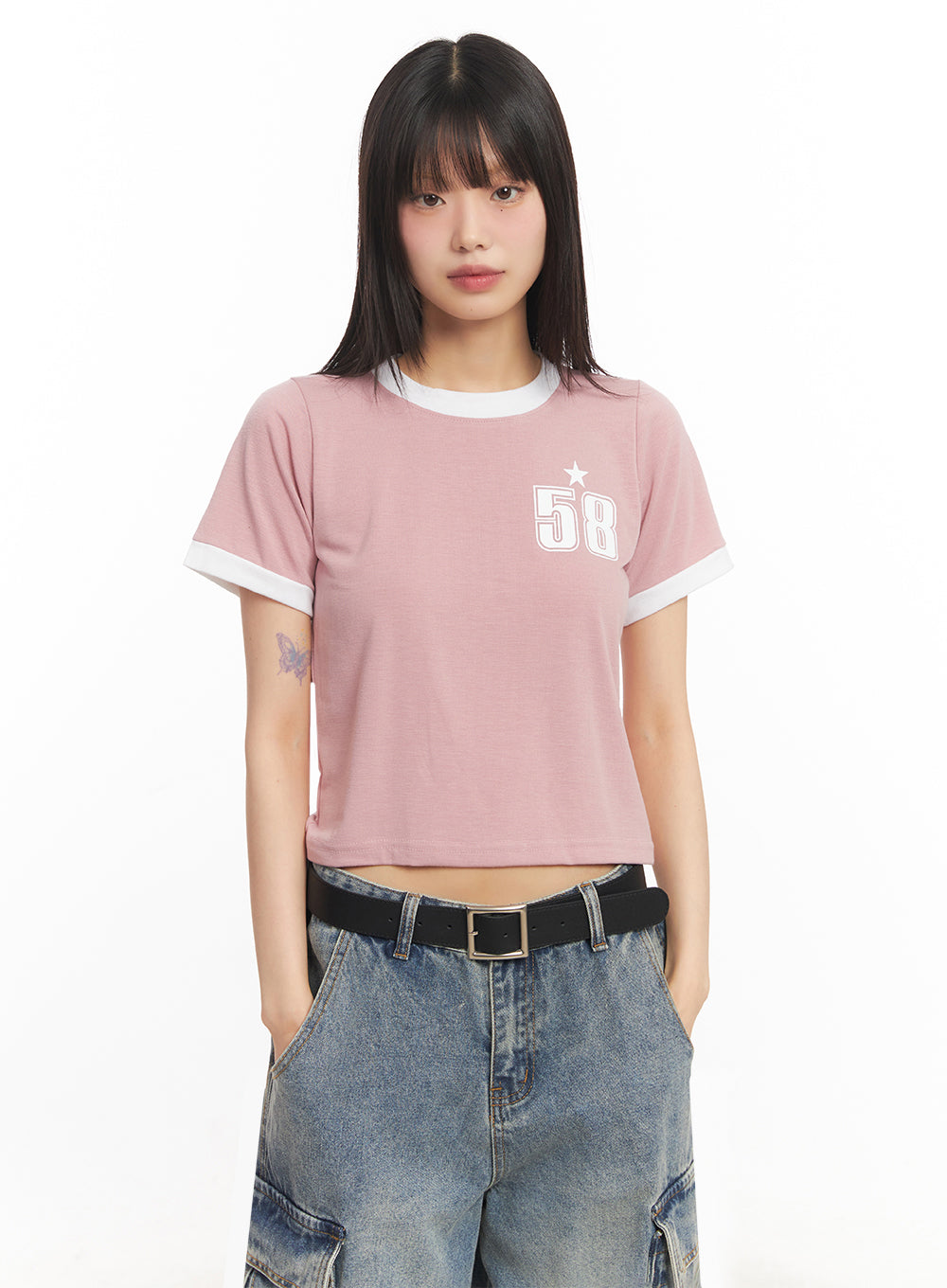 star-number-graphic-crop-top-iy502 / Pink