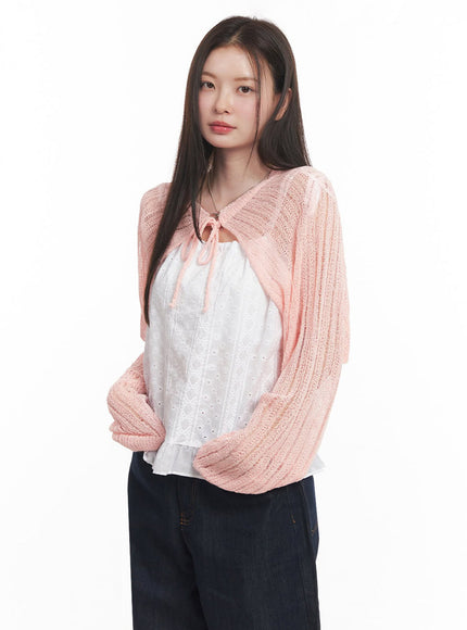 sheer-knit-bolero-cardigan-iy509 / Pink