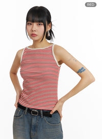 striped-cotton-sleeveless-top-im414 / Red