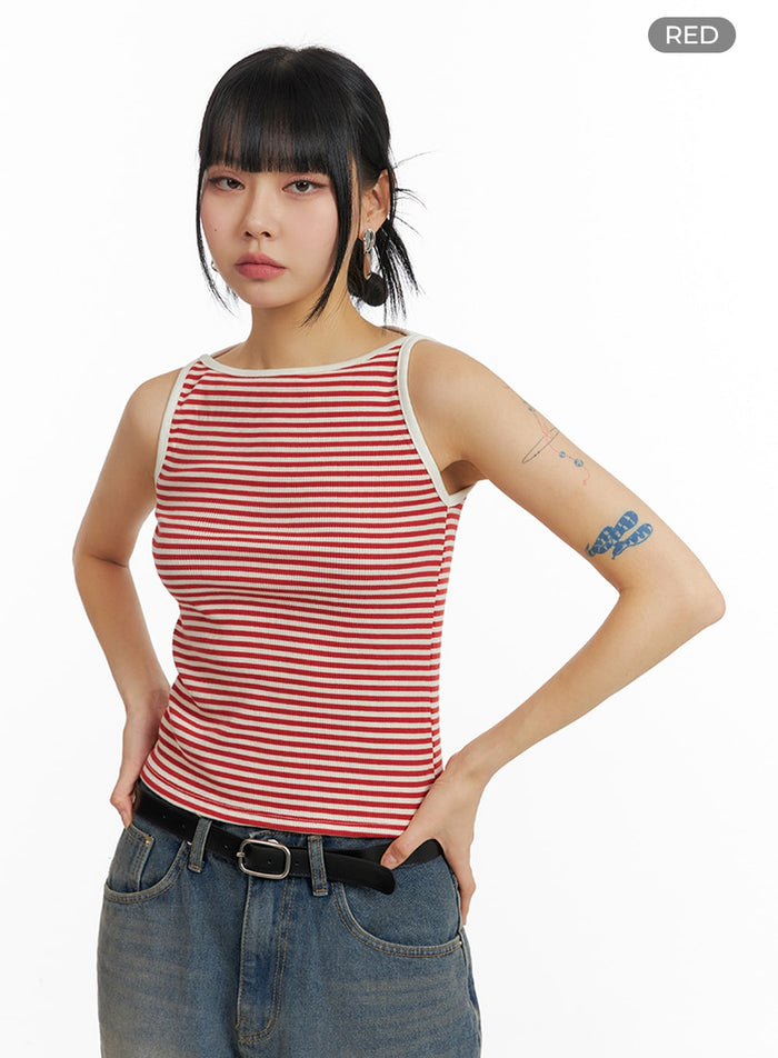 striped-cotton-sleeveless-top-im414 / Red