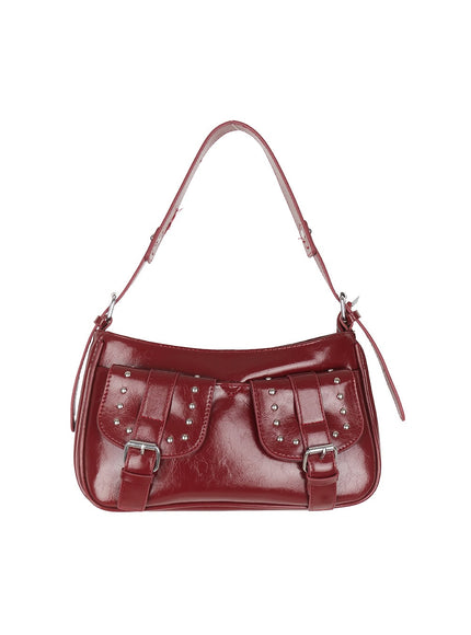 stud-pockets-faux-leather-shoulder-bag-iy516 / Red