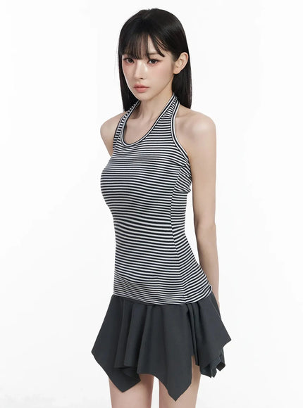 striped-halter-neck-tank-top-iy511 / White