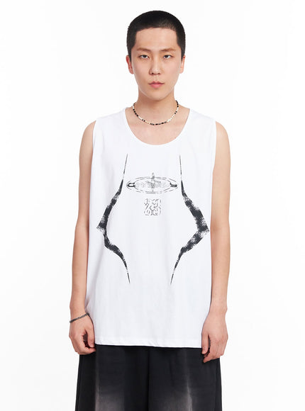 men-s-greed-graphic-sleeveless-t-shirt-iu503 / White