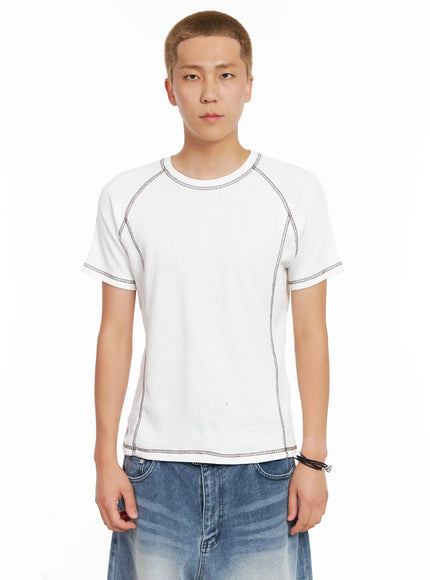mens-waffle-knit-slim-fit-t-shirt-il518 / White