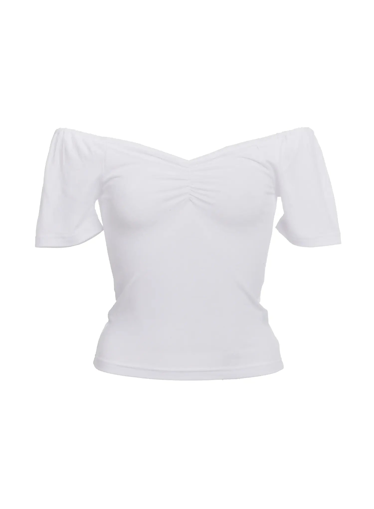 off-shoulder-shirred-tee-ic503 / White