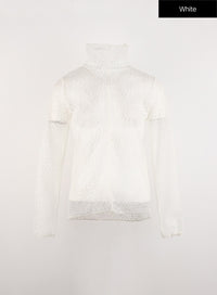 animal-printed-turtle-neck-mesh-top-id306 / White