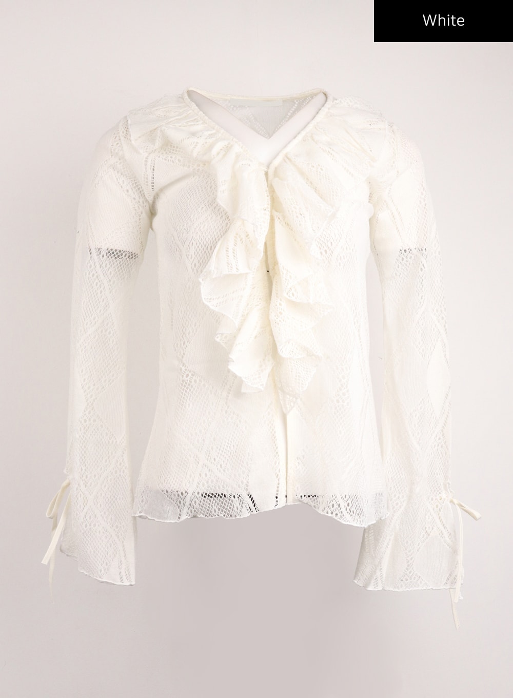 frill-hollow-out-knitted-cardigan-ij411 / White