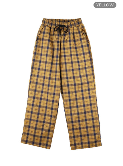 mens-wide-fit-gingham-trousers-ia401 / Yellow