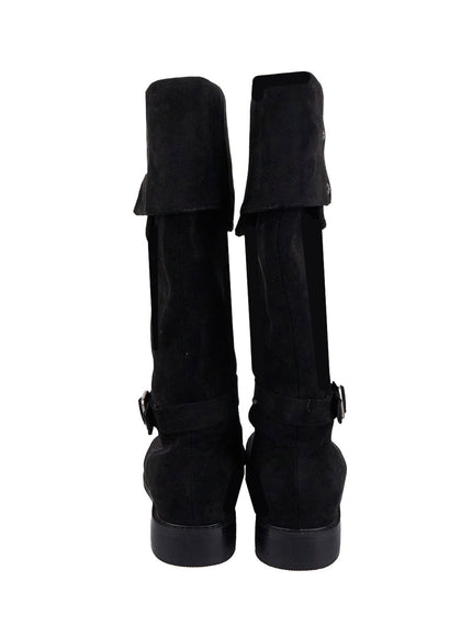 Buckle-Strap Faux Leather Long Boots ID431