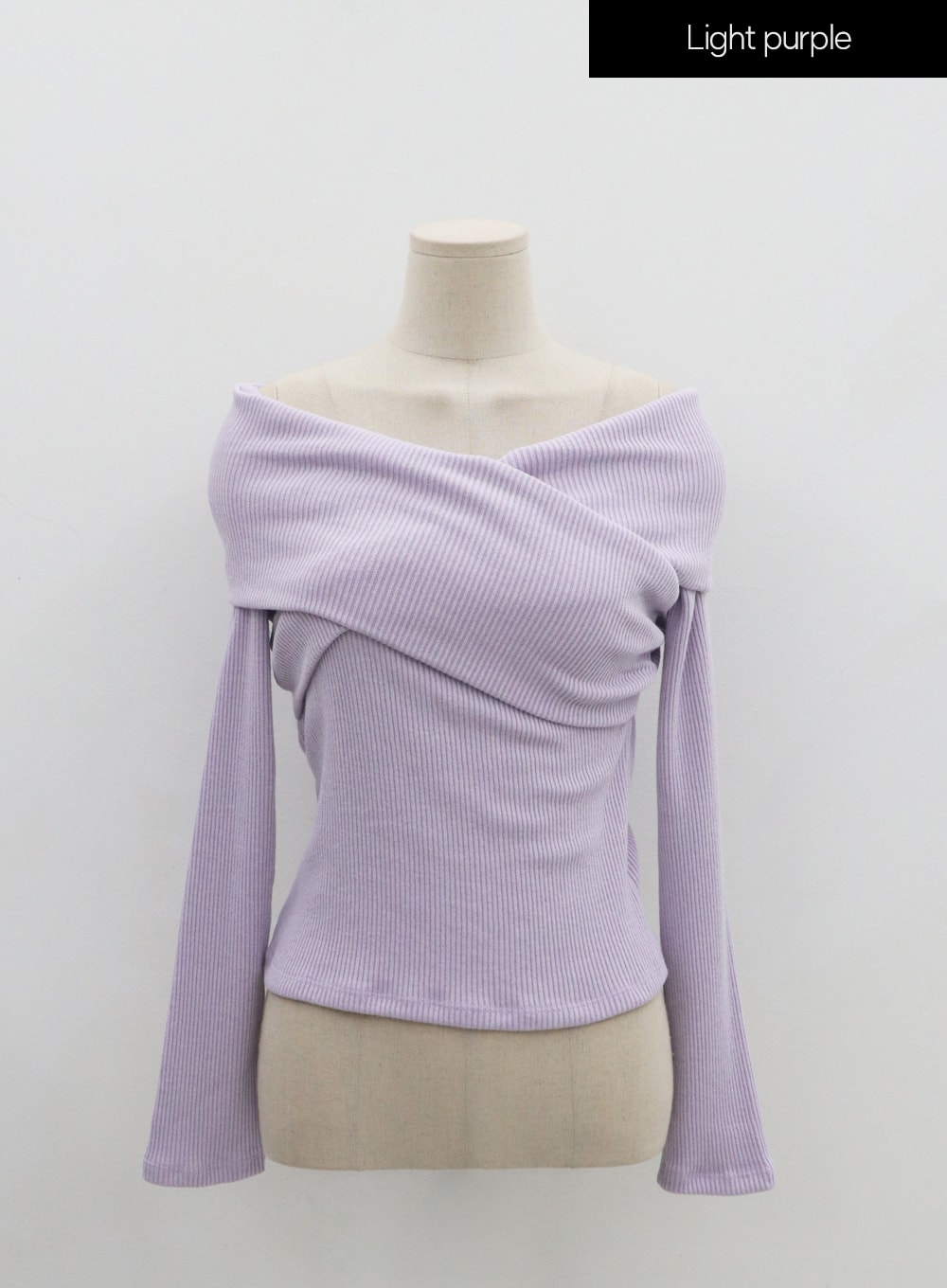 Off-Shoulder Cross Knit Long Sleeve T-Shirt IN07