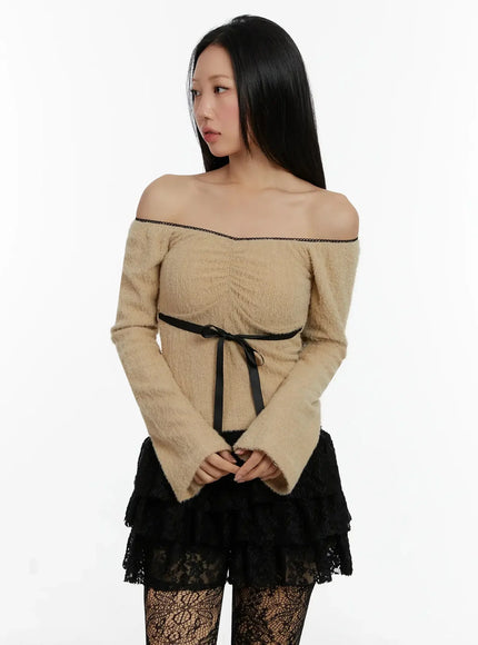 Soft Off-Shoulder Ribbon Top ID525