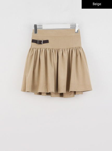 pleated-corduroy-skirt-with-buckle-io324 / Beige