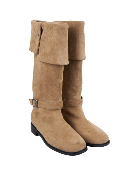 Buckle-Strap Faux Leather Long Boots ID431