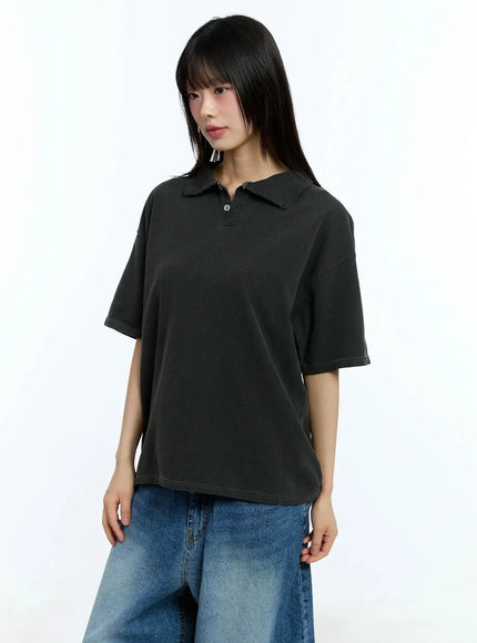 oversized-short-sleeve-polo-shirt-iu523 / Black