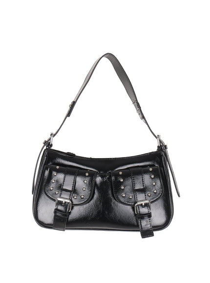 stud-pockets-faux-leather-shoulder-bag-iy516 / Black
