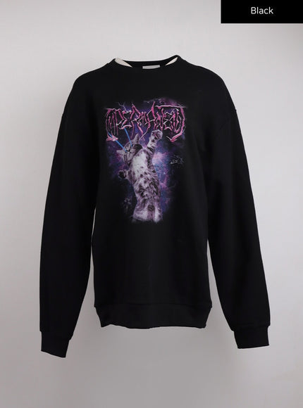 terry-round-neckline-universal-cat-oversized-sweatshirt-ij411 / Black