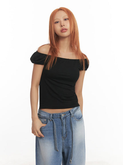 puff-sleeve-off-shoulder-top-ia515 / Black
