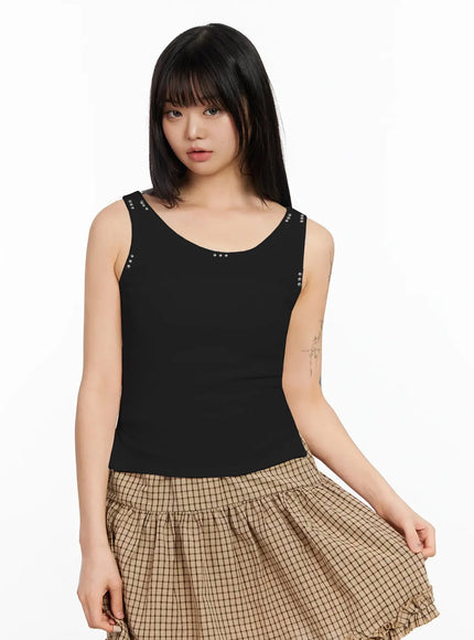 stud-detail-ribbed-tank-ia523 / Black