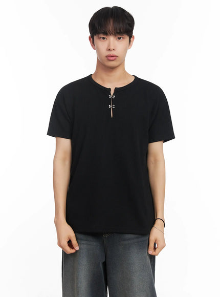 mens-henley-neck-short-sleeve-tee-iu519 / Black