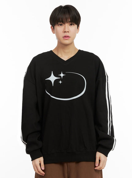 mens-oversized-star-graphic-sweatshirt-ij517 / Black