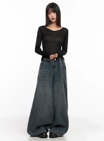 sheer-long-sleeve-top-in503 / Black