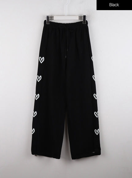 mid-waist-side-heart-parachute-jogger-lounge-pants-id313 / Black