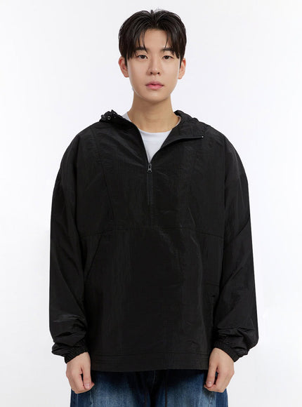 mens-half-zip-windbreaker-hoodie-if528 / Black