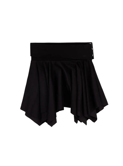 asymmetric-foldover-waist-mini-skirt-iy511 / Black