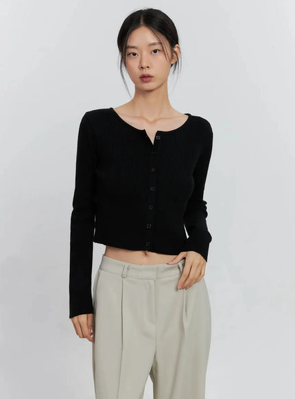 ribbed-button-up-cardigan-is516 / Black