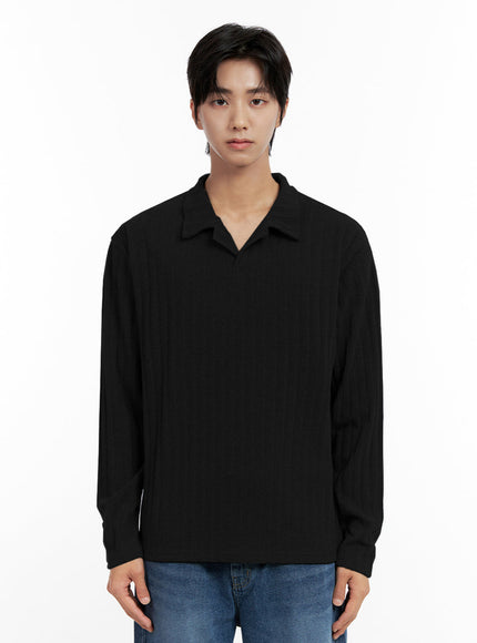 mens-long-sleeve-collar-sweater-in411 / Black