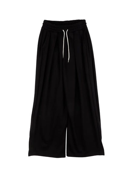 double-pleated-wide-sweatpants-ij529 / Black
